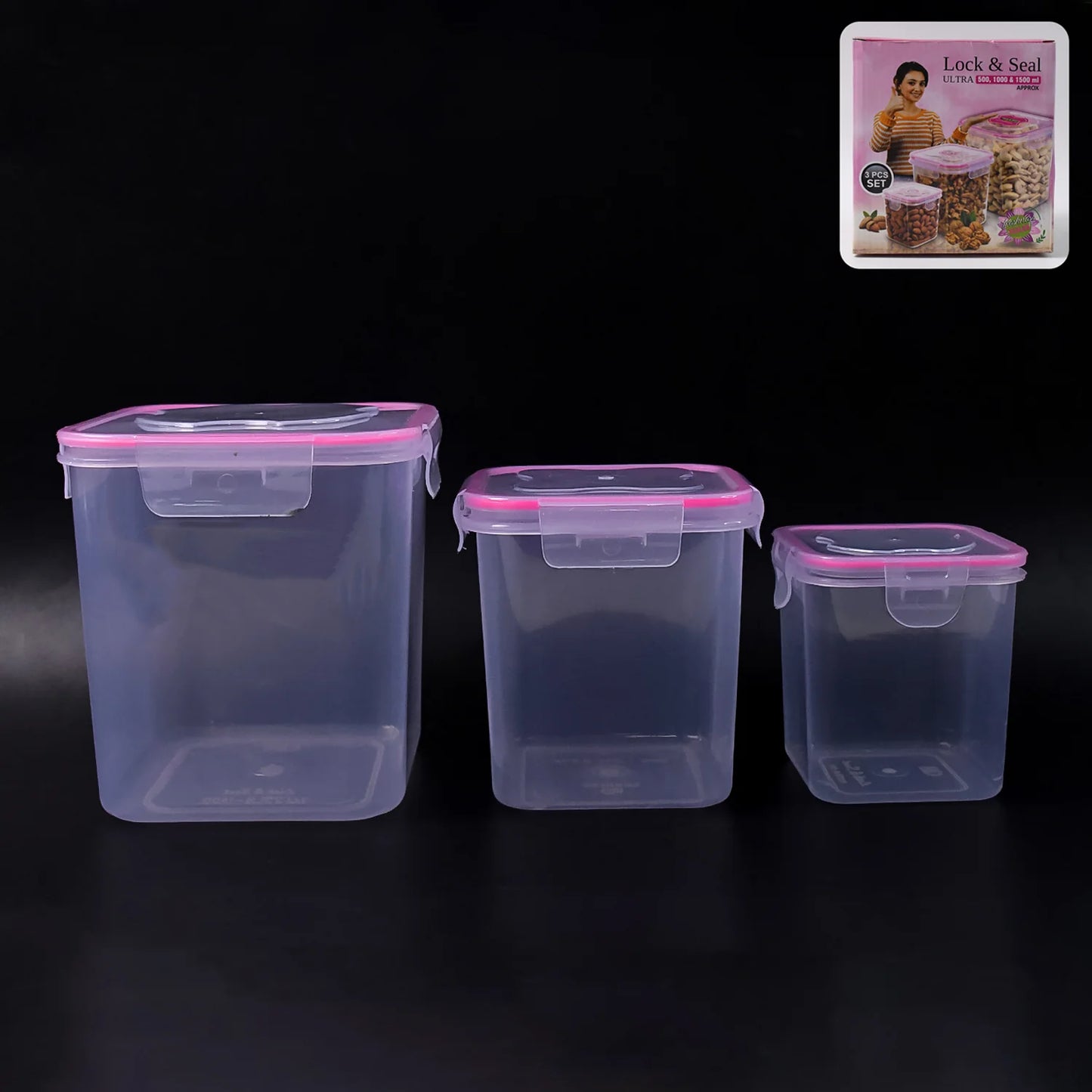 Happyclick Kitchen Storage Container Set Of 3 Pcs (1500, 1000, 500 ML) - HappyClick