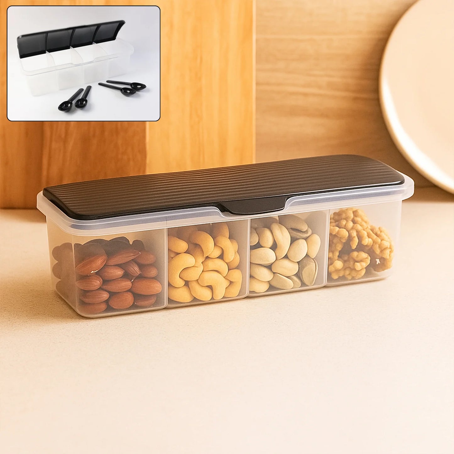 Happyclick Kitchen Multipurpose Air-tight 4 Sections Storage Containers / Masala Box (1 Set) - HappyClick
