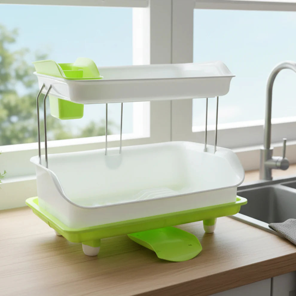 Happyclick Prexo 2 Layer Kitchen Dish Drying Rack with Drain Tray (1 Set)