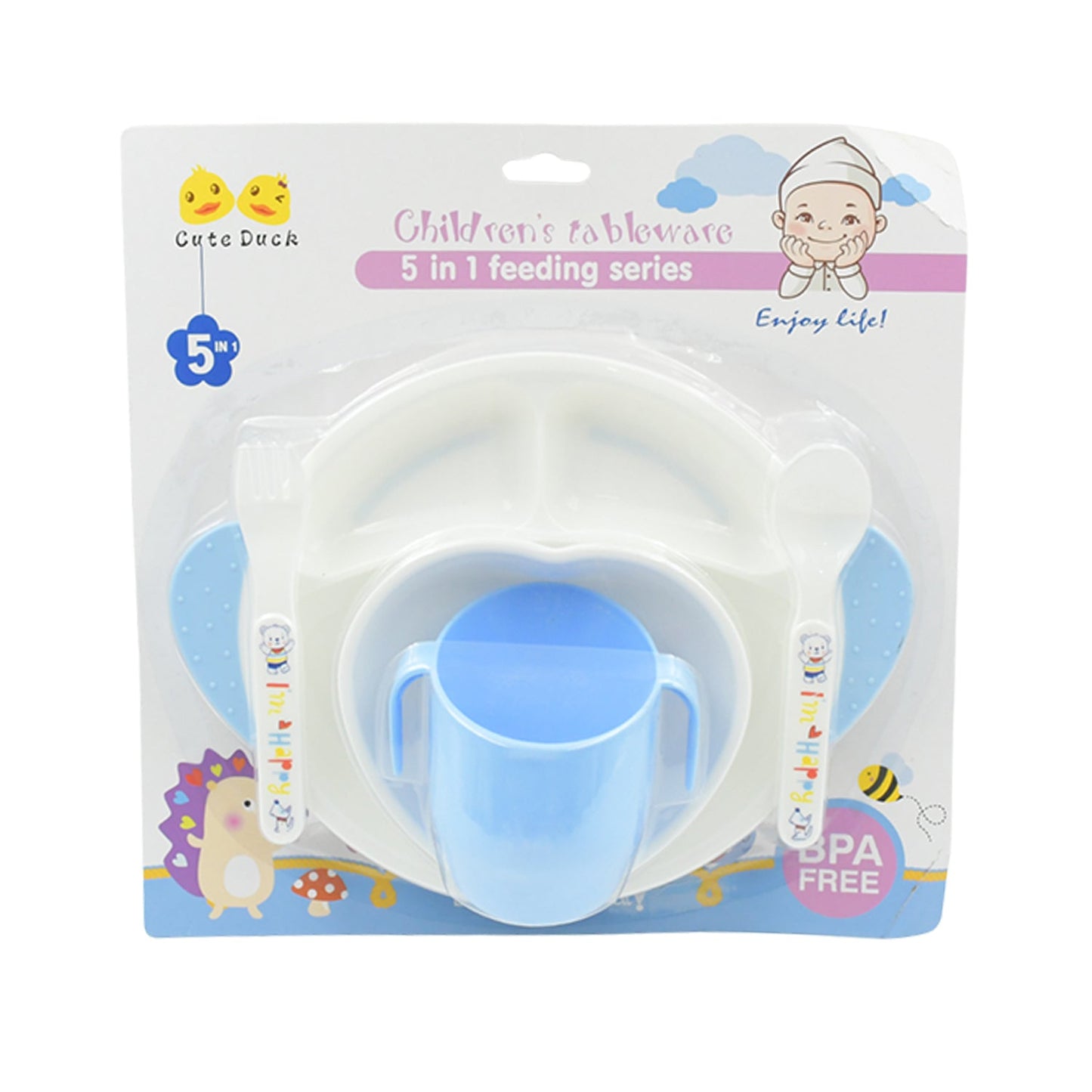 5in1 Baby Feeding Set for Kids and Toddlers,Children Children Dinnerware Set - Feeding Set for Kids, Cartoon Design Plate, Cup, Spoon, Fork Tableware Cutlery for Kids Microwave & Dishwasher Safe (5 Pcs Set)