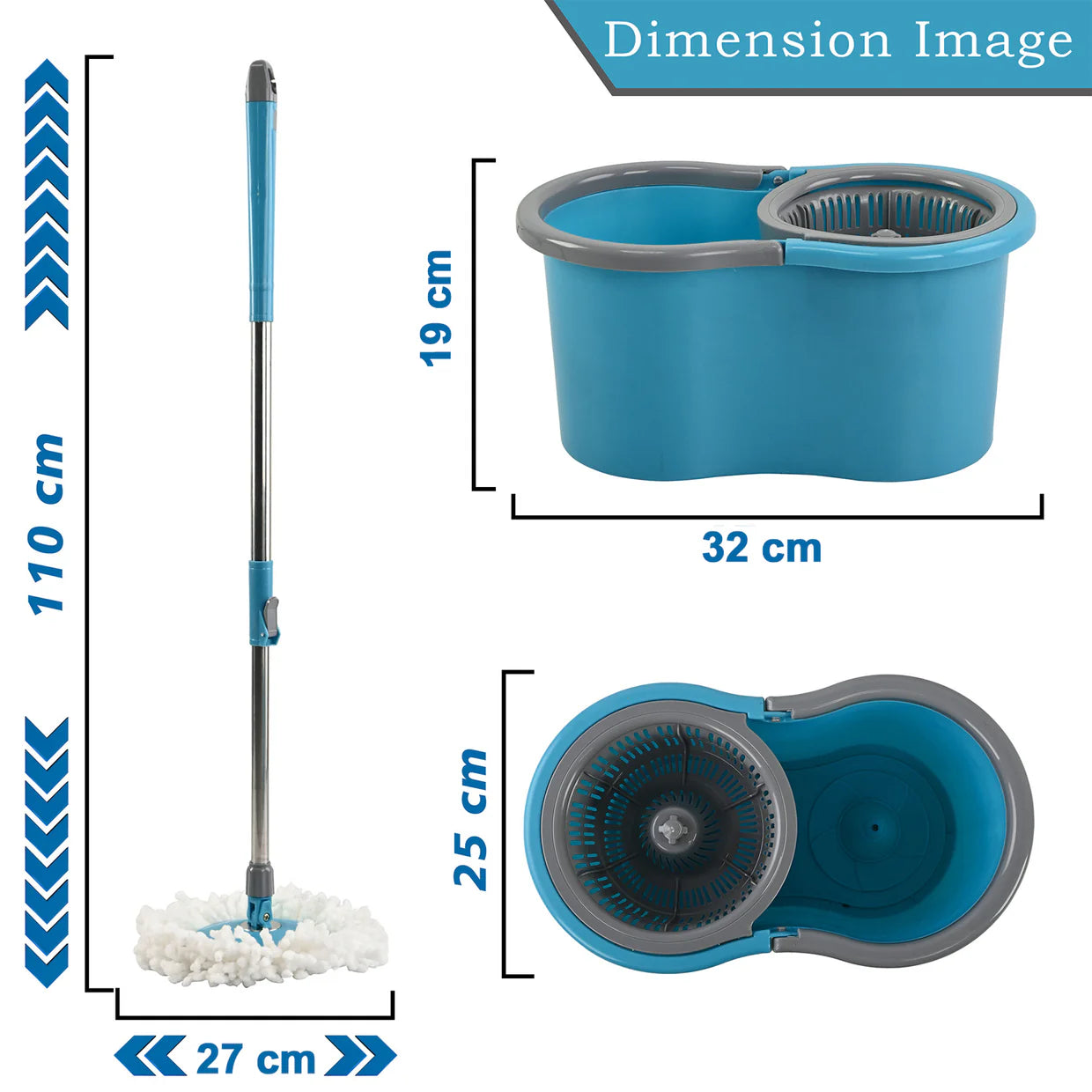 Happyclick 360 Degree Spin Mop Bucket Set with Adjustable Stainless Steel Handle