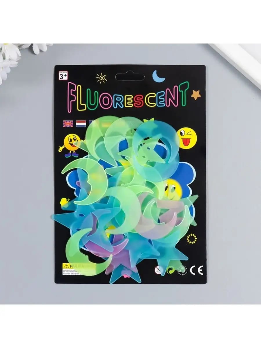 Glow in the dark stickers, luminous wall stickers, fluorescent kids bedroom décor, glow stars for ceiling, glow in dark decals, night light stickers for kids, glowing bedroom decorations, kids room glowing stickers, glow moon and stars, nursery glow stickers
