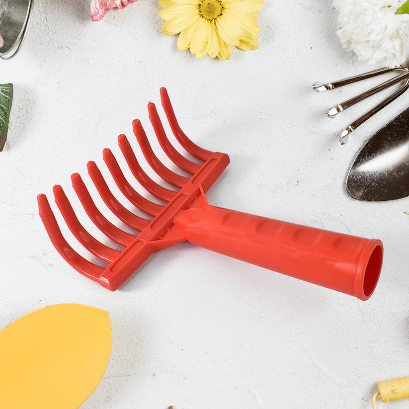 Garden hand rake
9-tooth cultivator tool
Heavy duty plastic rake
Soil loosening tool
Gardening hand tool
Plastic garden rake
Lawn and garden cultivator
Handheld soil rake
Weed removal rake
Ergonomic garden tool