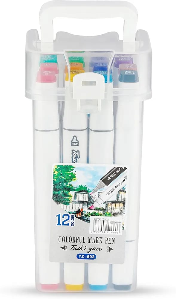Twin Head Markers, Water-Based Markers, Permanent Ink Markers, Professional Markers, 12 Colour Marker Set, Dual Tip Markers, Art Markers, Permanent Art Supplies, Illustration Markers, Creative Marker Set