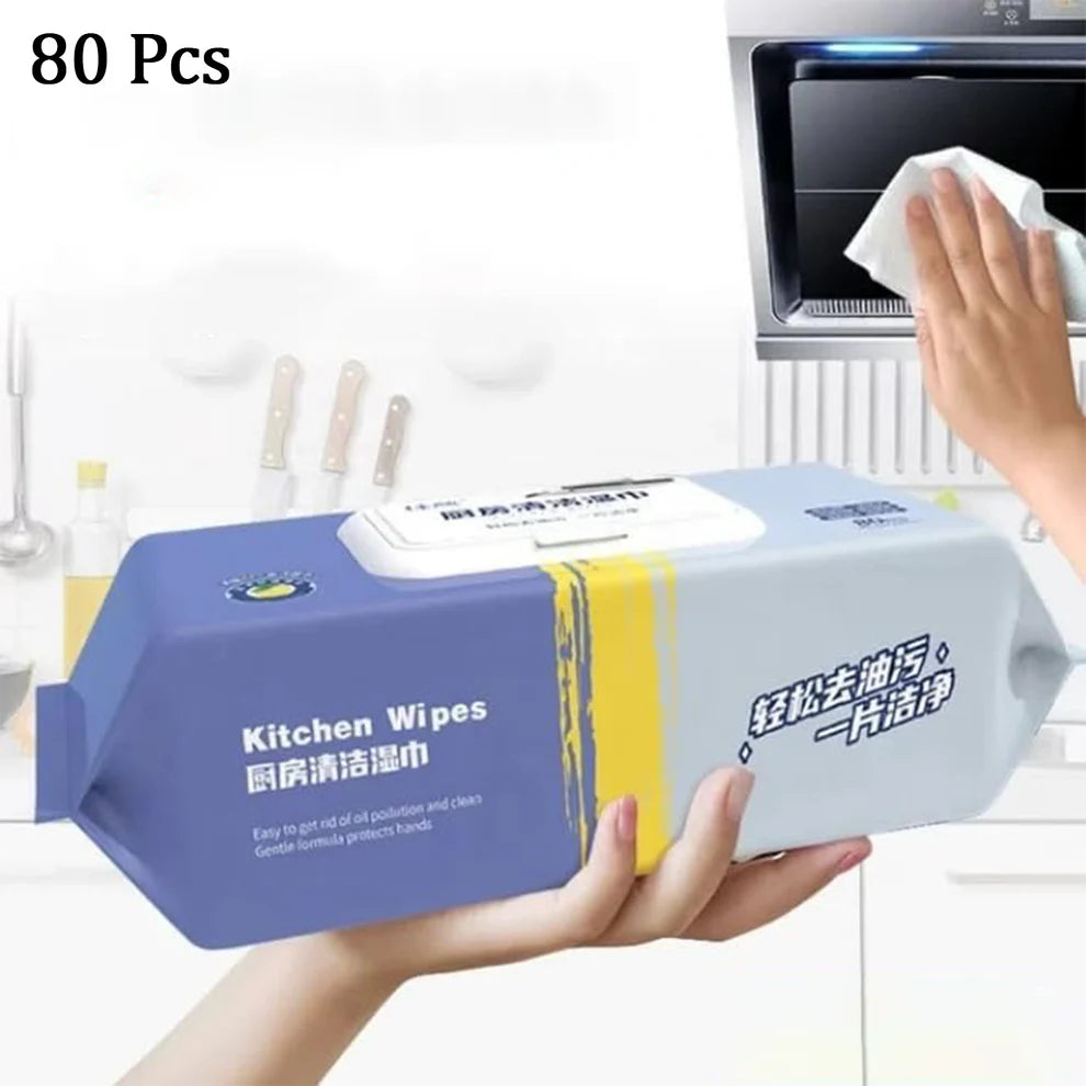 Happyclick Strong Decontamination Kitchen Cleaning Wet Wipes for Grease & Glass (80 Pcs)