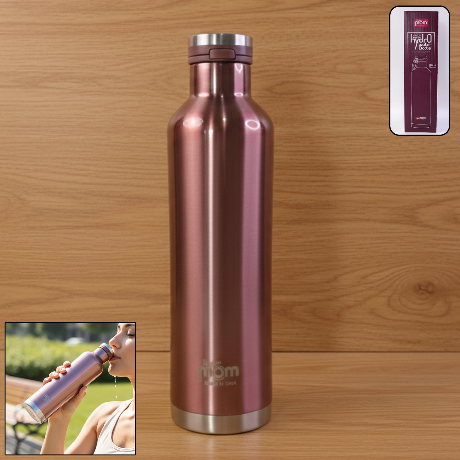 Insulated stainless steel water bottle 1000ML capacity by Supermom