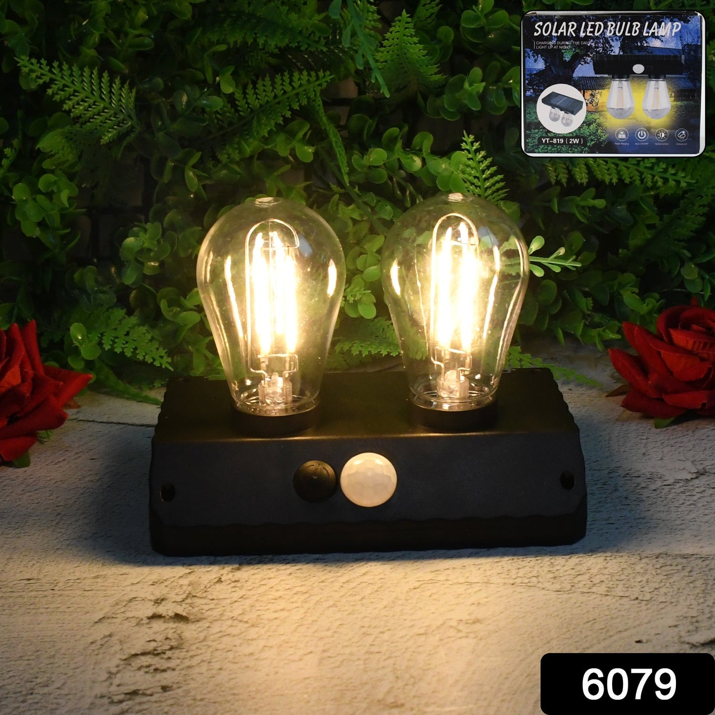 Close-up of the Indo Glow Solar Double LED Bulb Lamp's dual light design.