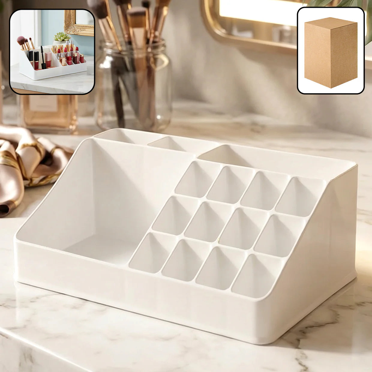 Happyclick Multipurpose Makeup Organizer Storage Box with Compartments