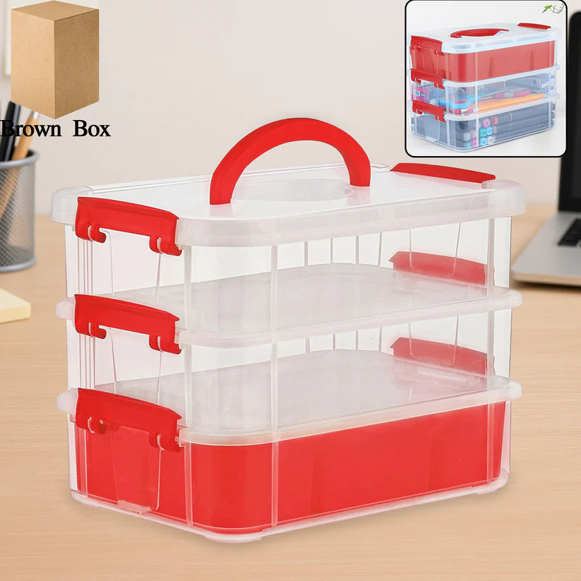 Happyclick 3-Layer Multi-Purpose Transparent Plastic Storage Carry Box with Handle - HappyClick