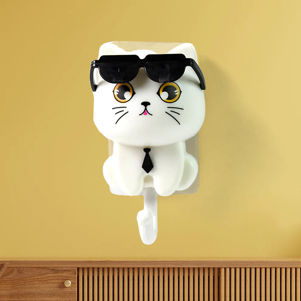 Happyclick  Cat Hook for Wall, Cute Cat Key Hook with Sunglasses (1 Pc)