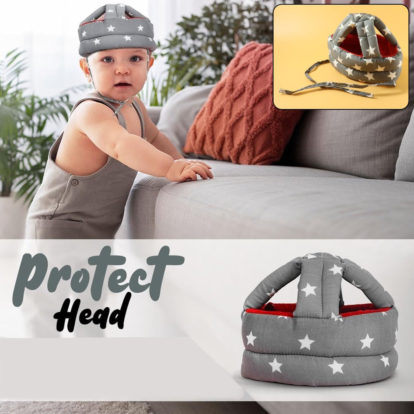 Soft baby safety helmet protecting head during crawling
