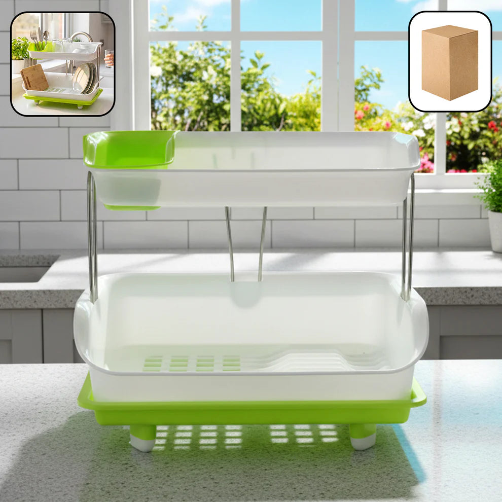 Happyclick Prexo 2 Layer Kitchen Dish Drying Rack with Drain Tray (1 Set)