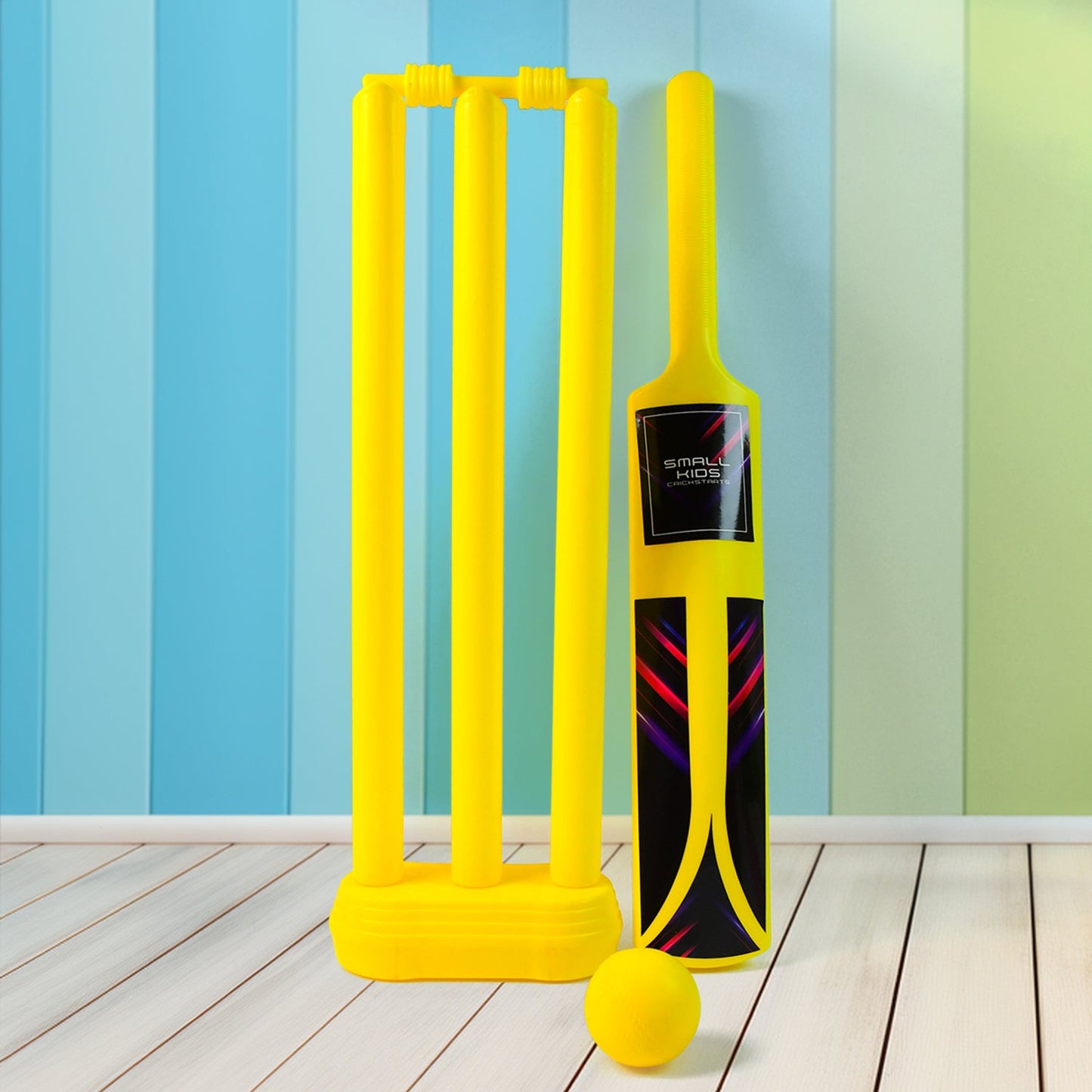 Aditi Kids Cricket Kit with bat, ball, and stumps, ready for play.