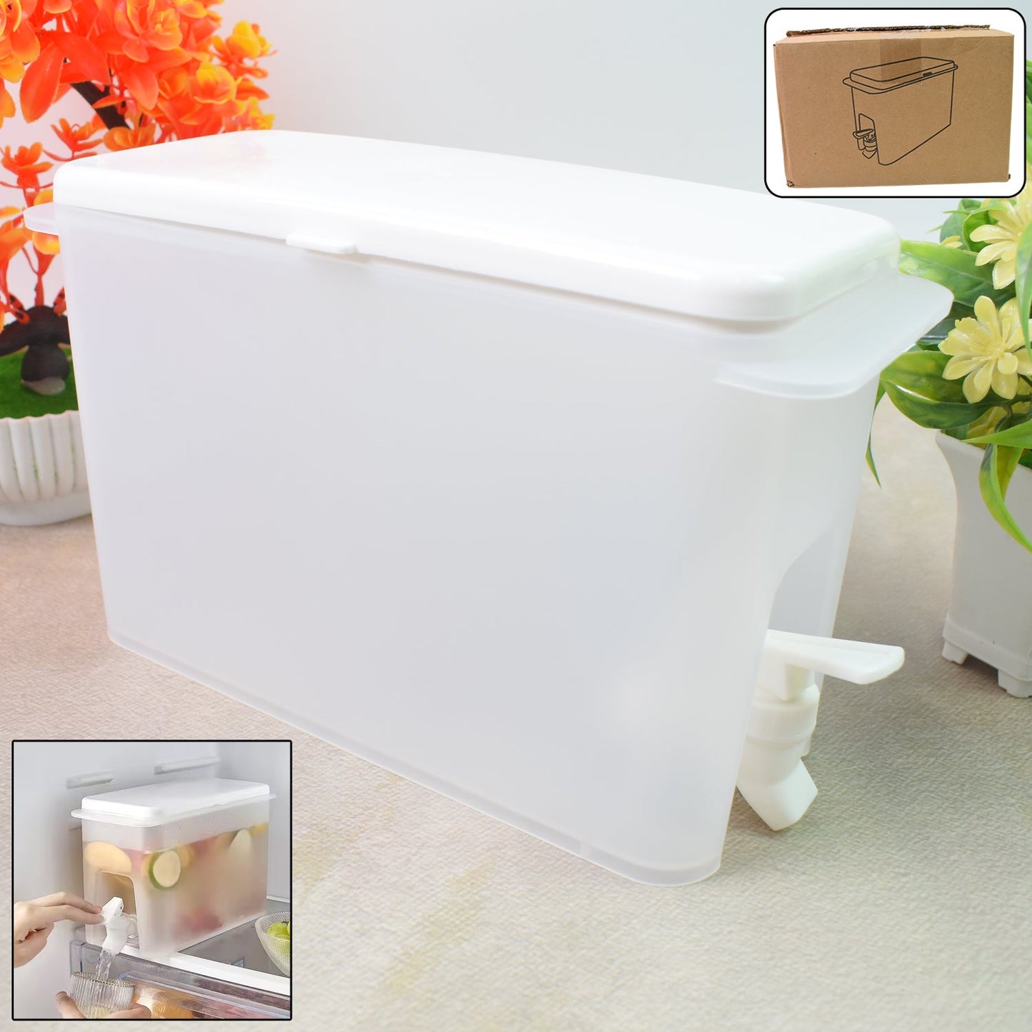 3.5 Litre water dispenser jug with easy-pour faucet, filled with refreshing cold water.