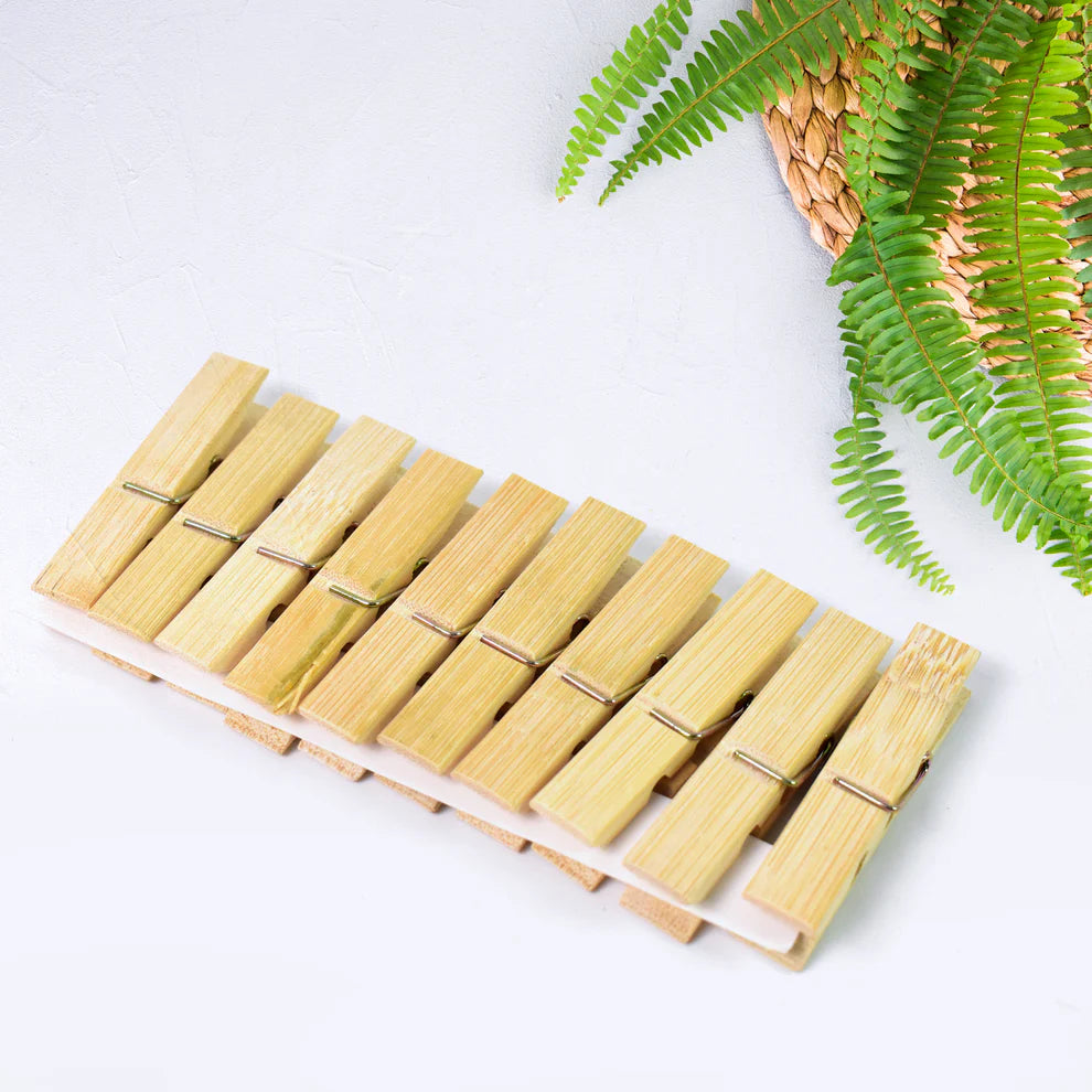 Happyclick Heavy Duty Bamboo Wooden Cloth Clips / Pegs (10 Pcs Set) - HappyClick