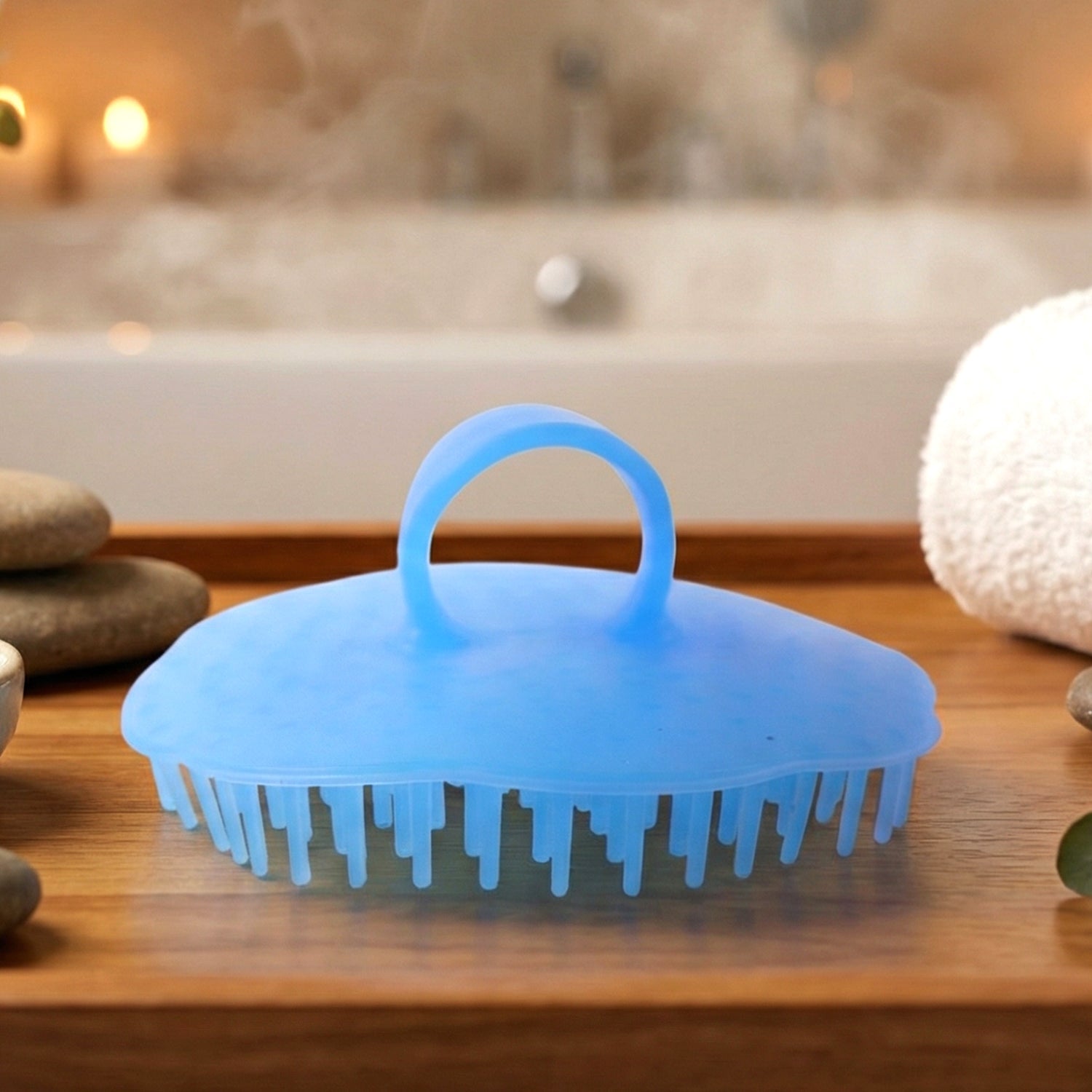 Handheld silicone shampoo brush designed for comfortable scalp massage