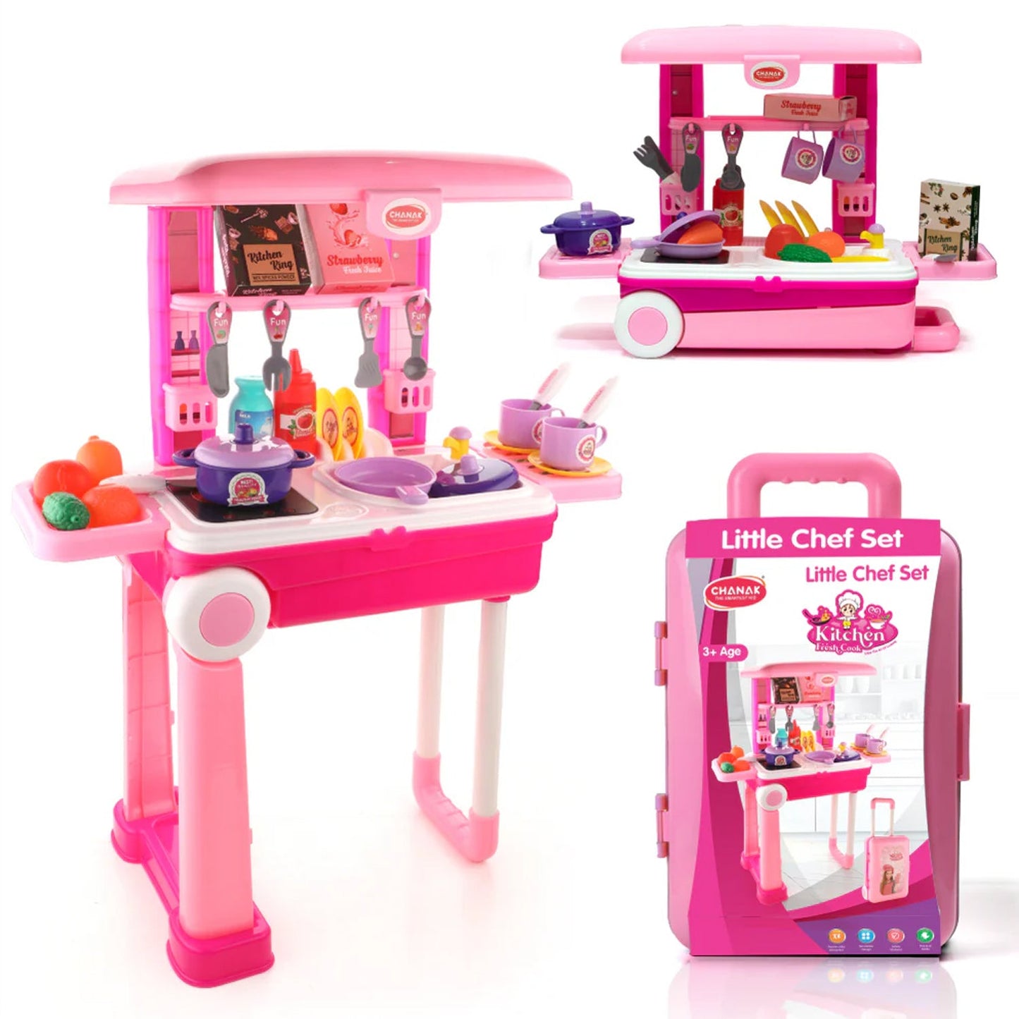 Kids kitchen set in suitcase with play food and utensils