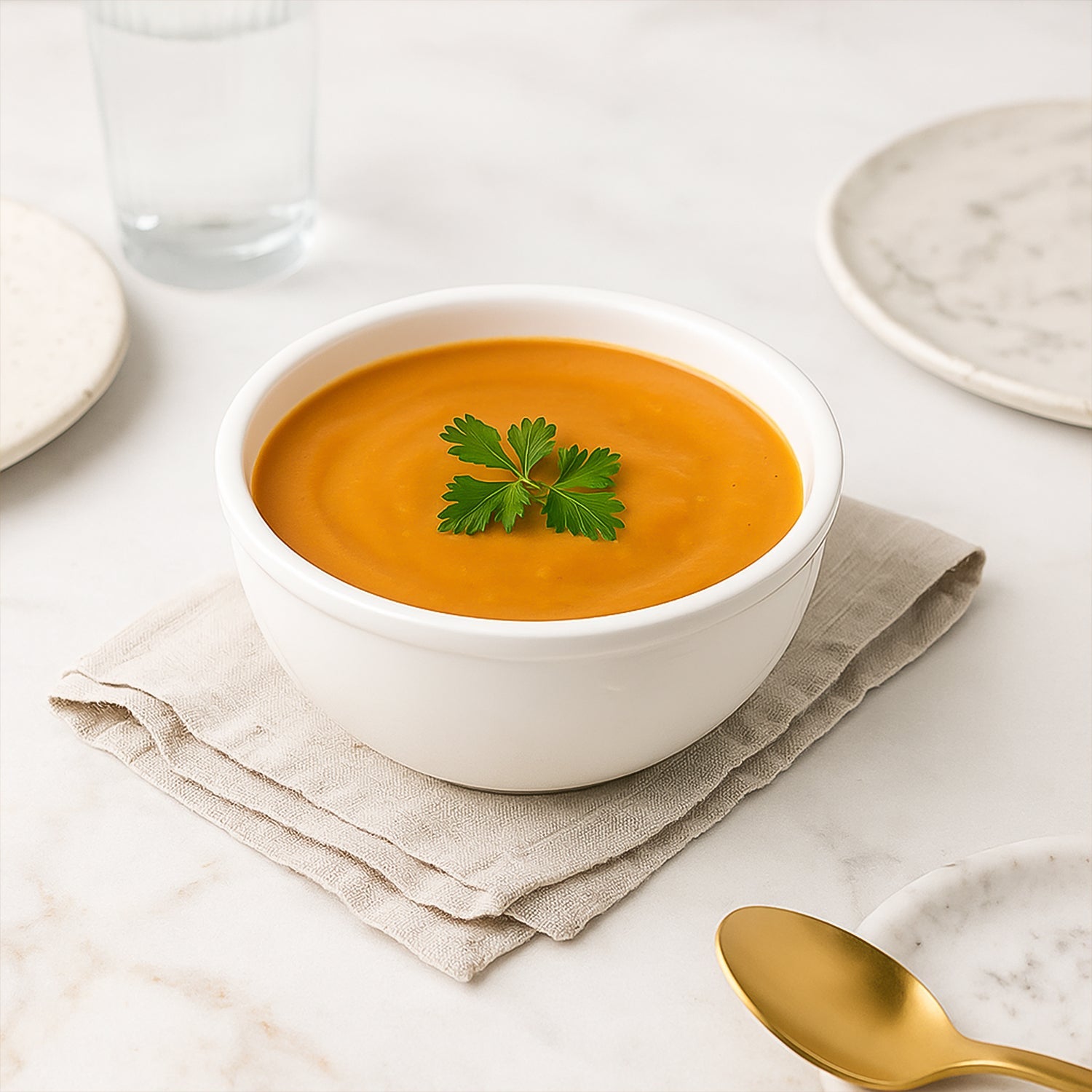 Small melamine bowl serving hot soup showing heat tolerance