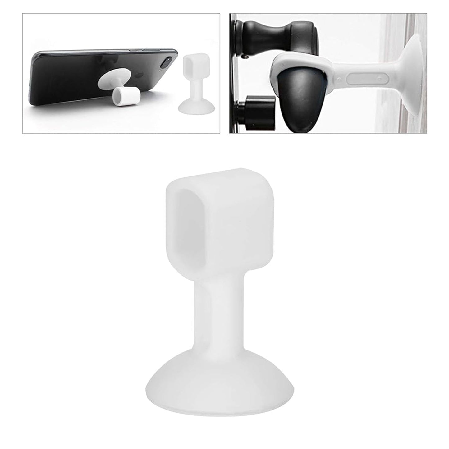 Silicone door stopper attached to metal door handle preventing wall damage