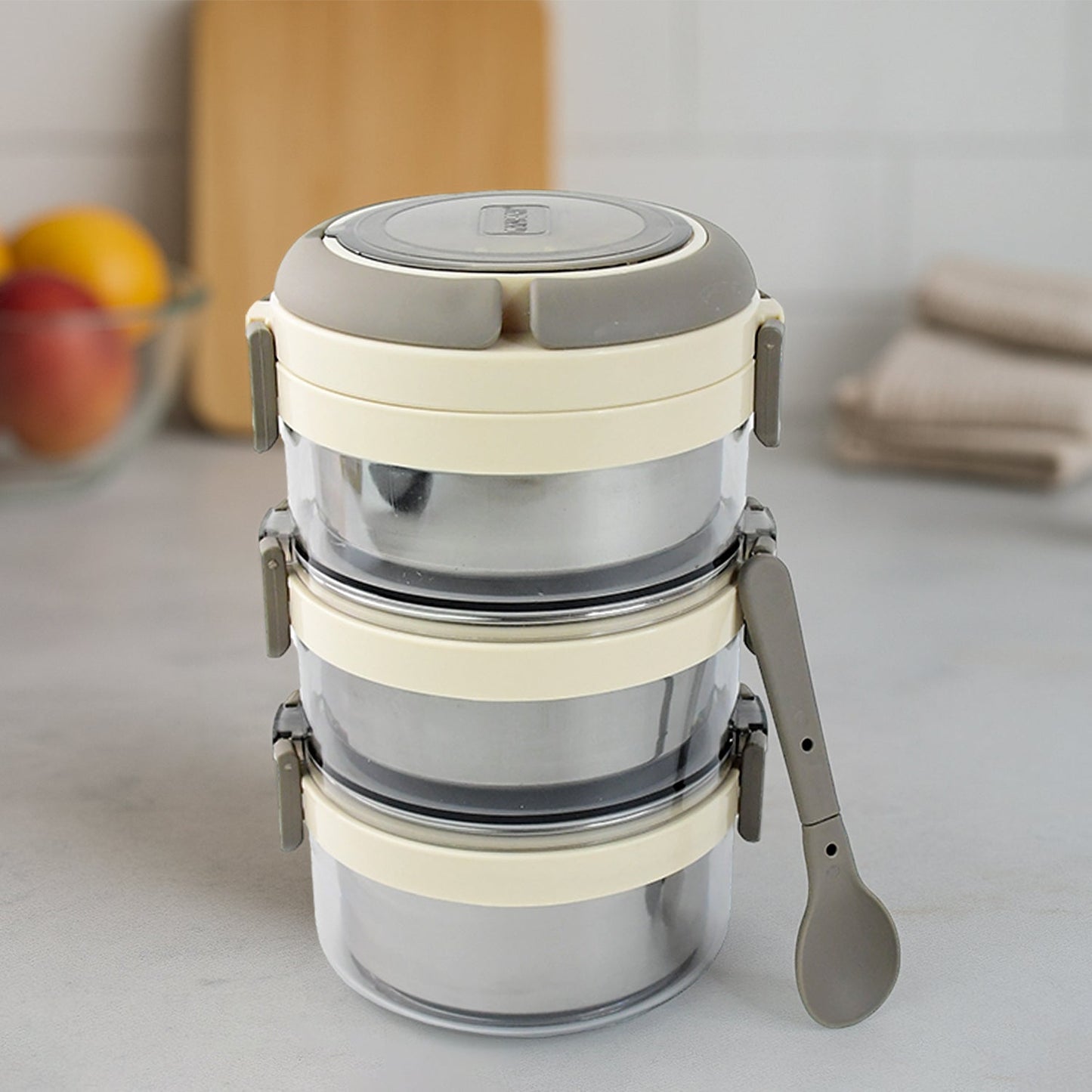 Compact insulated stainless steel lunch box ideal for office and travel use