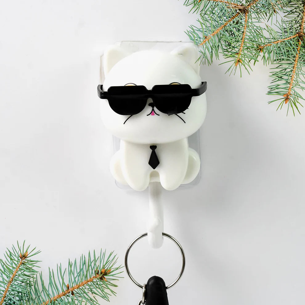 Happyclick  Cat Hook for Wall, Cute Cat Key Hook with Sunglasses (1 Pc)