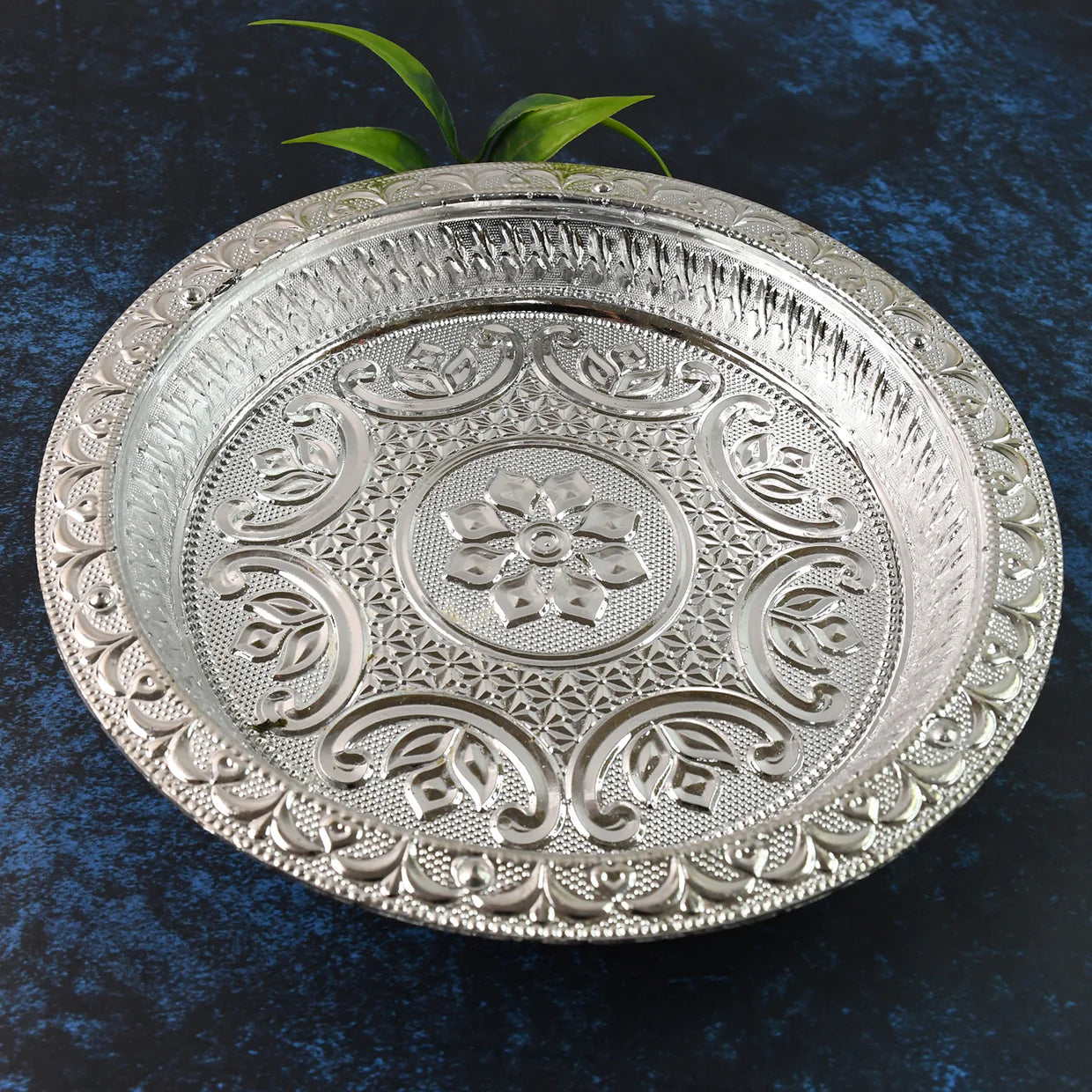 Happyclick Traditional Silver Finish Plastic Pooja Thali (1 Pc) - HappyClick