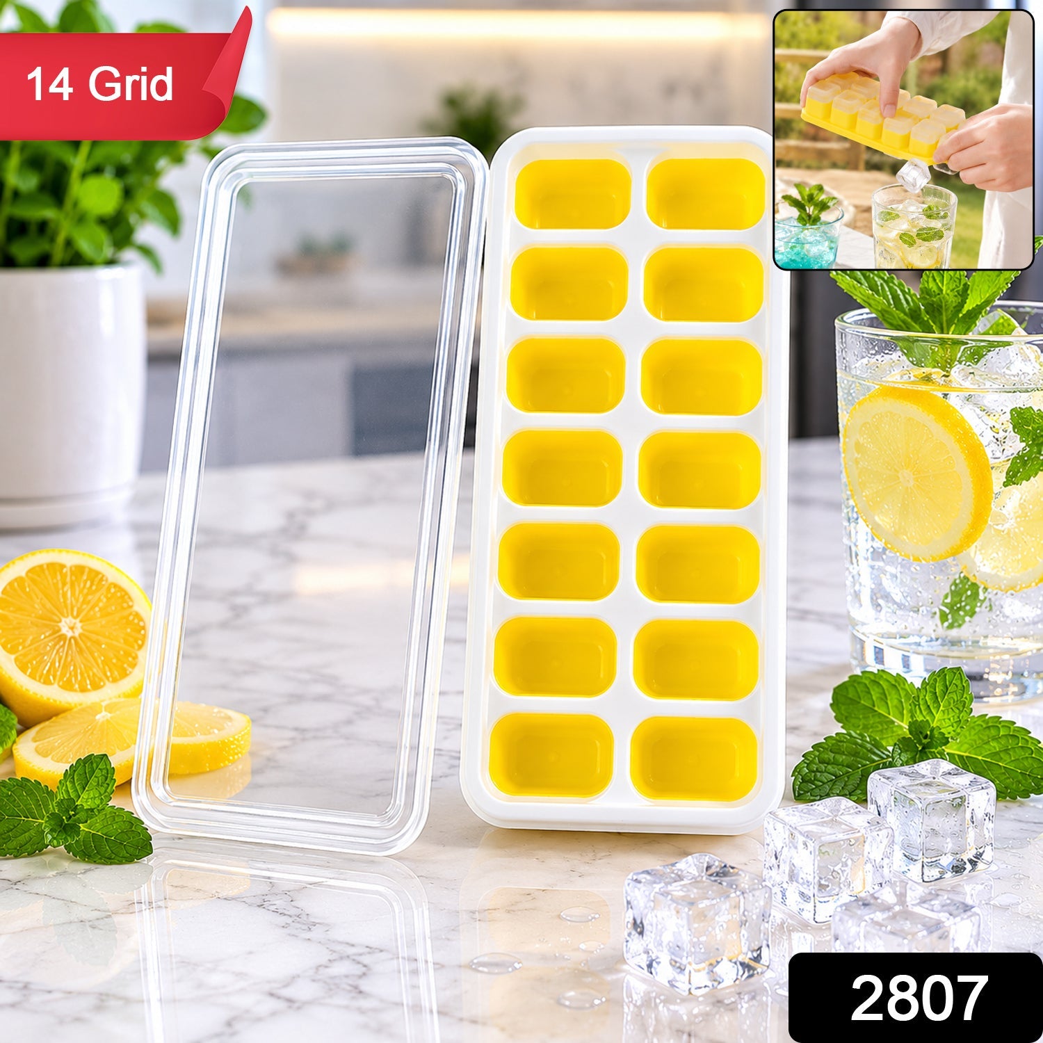 Pack of reusable ice cube trays with lids