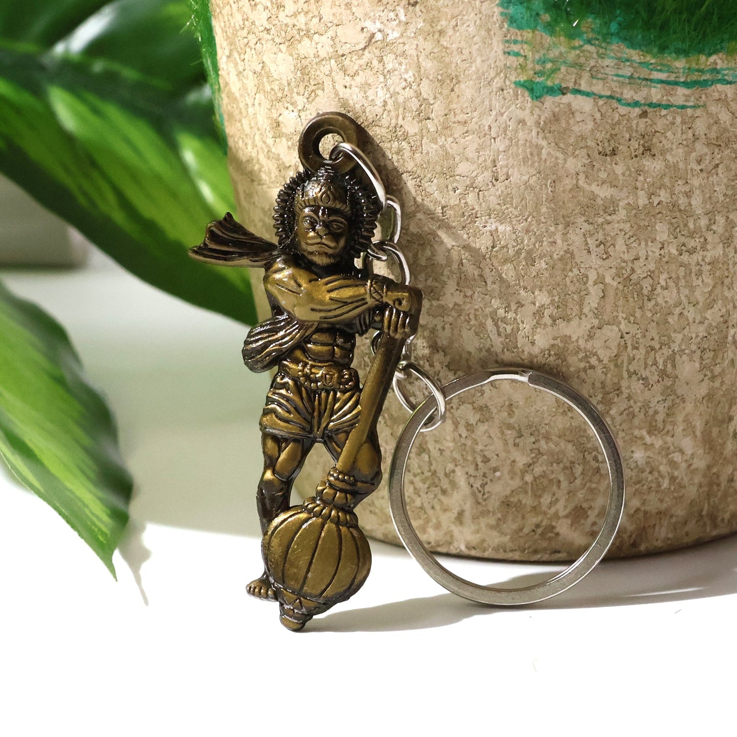 Lord Hanuman Metal Keychain with detailed mace design