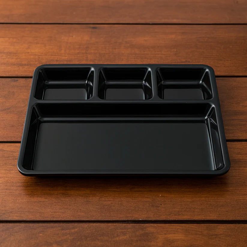 Happyclick Plastic 4-Compartment Rectangular Meal Serving Tray – Sectioned Dining Plate (1 Pc) - HappyClick