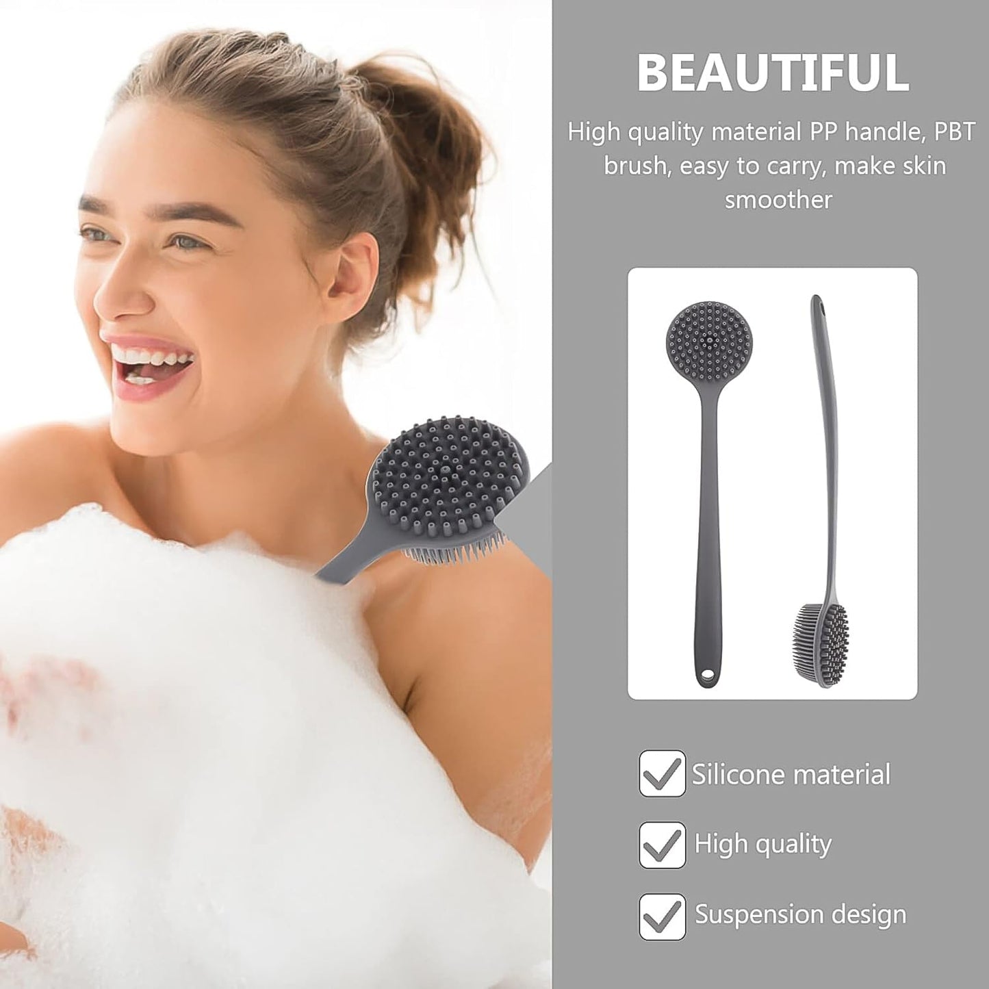Premium silicone shower bath brush with textured non-slip handle