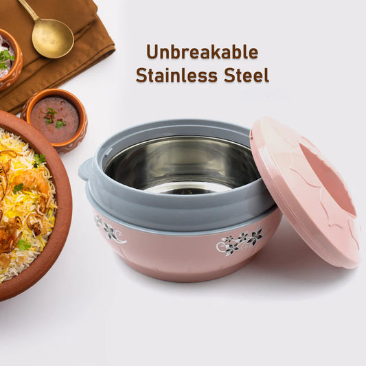 Happyclick 4500ml Insulated Casserole Box (Steel): Floral Print, Keeps Food Hot/Cold