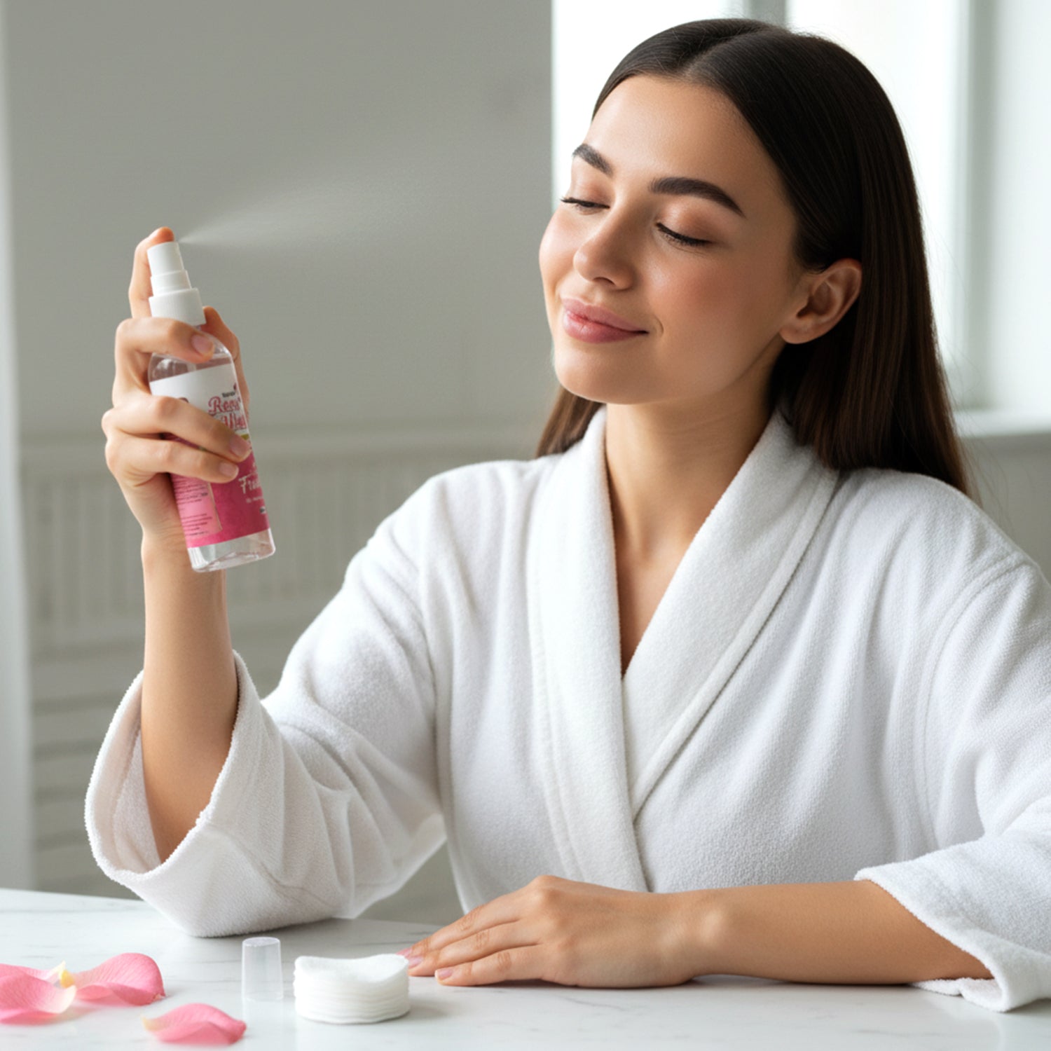 Face freshening rose water mist for daily skincare