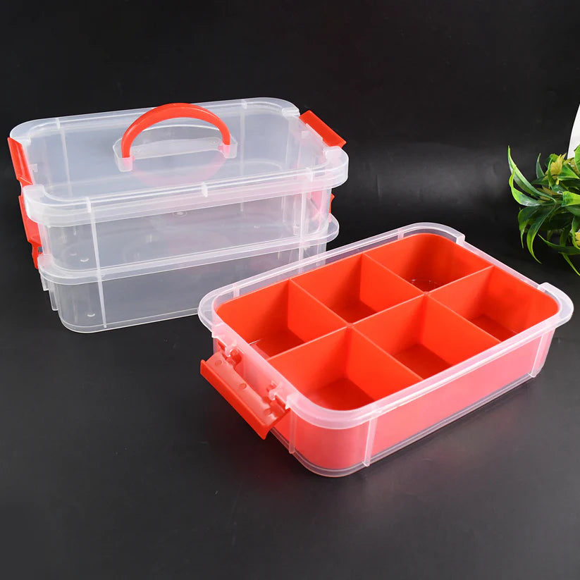 Happyclick 3-Layer Multi-Purpose Transparent Plastic Storage Carry Box with Handle - HappyClick