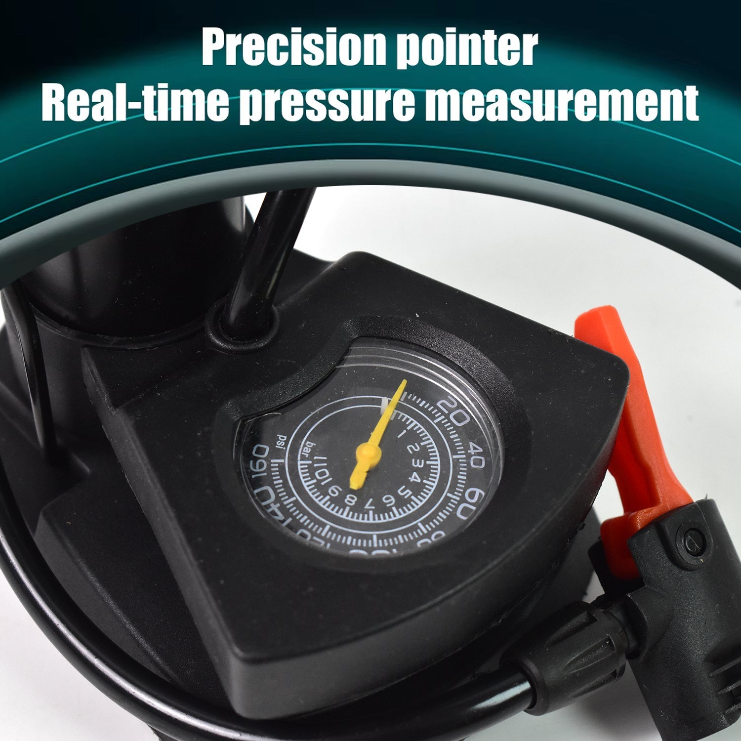 Portable cycle pump showcasing its compact design for easy storage and travel.