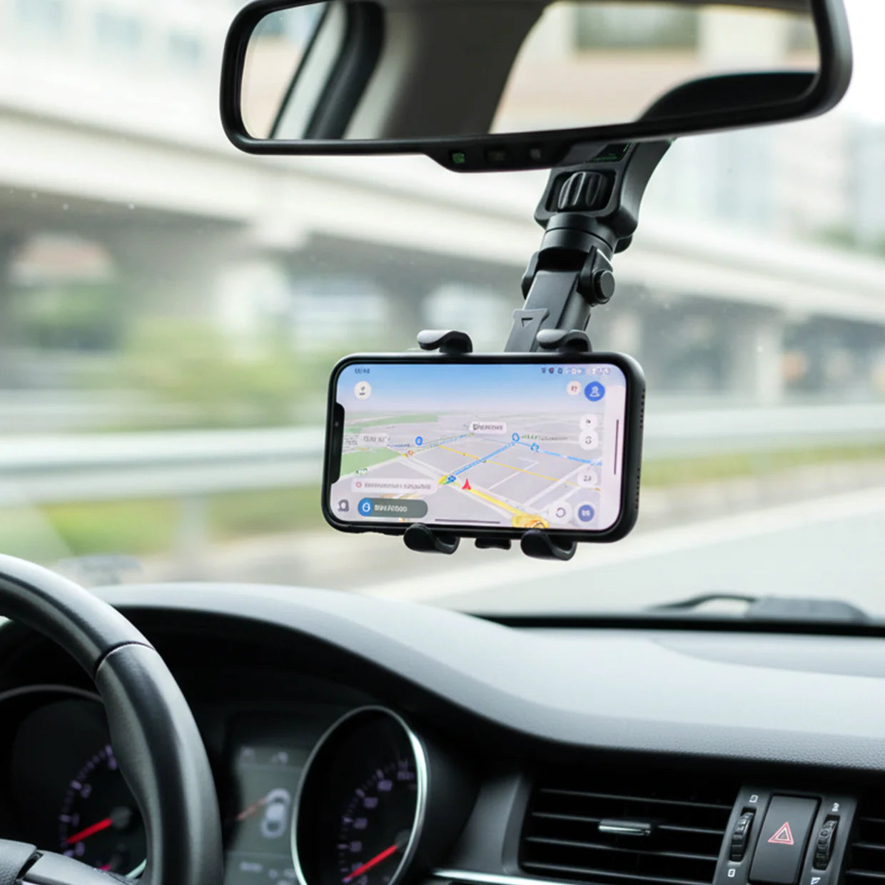 Happyclick 360 Degree Adjustable Rearview Mirror Car Mobile Phone Holder (1 Pc)