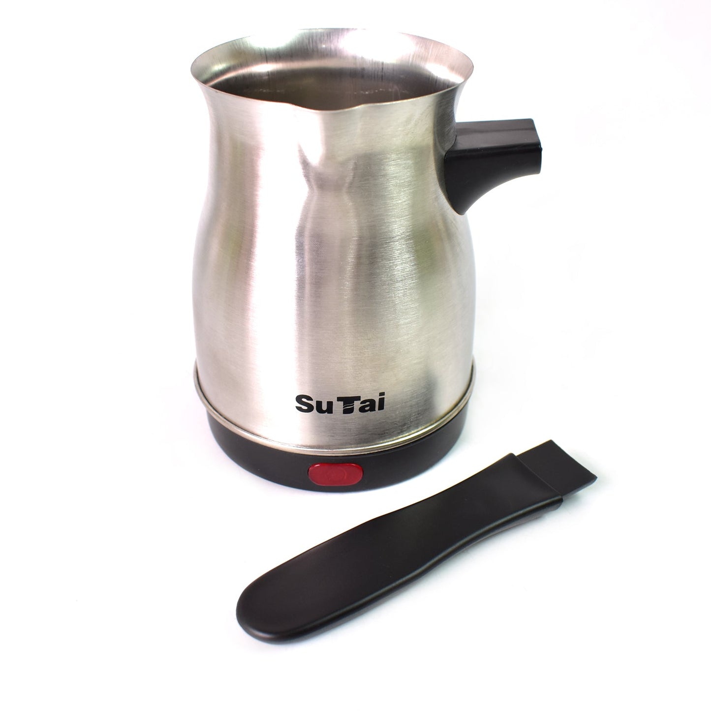 Electric coffee and tea maker ready for use, demonstrating its compact and functional design.