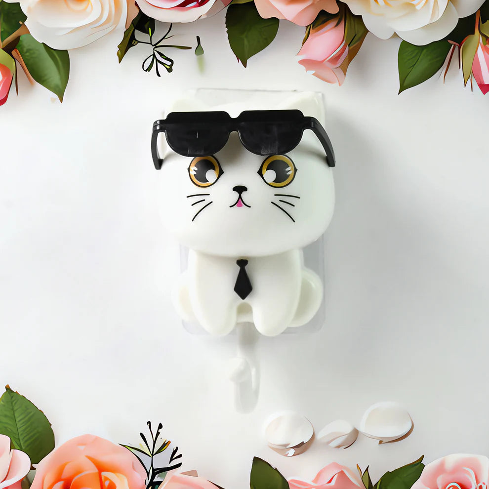 Happyclick  Cat Hook for Wall, Cute Cat Key Hook with Sunglasses (1 Pc)