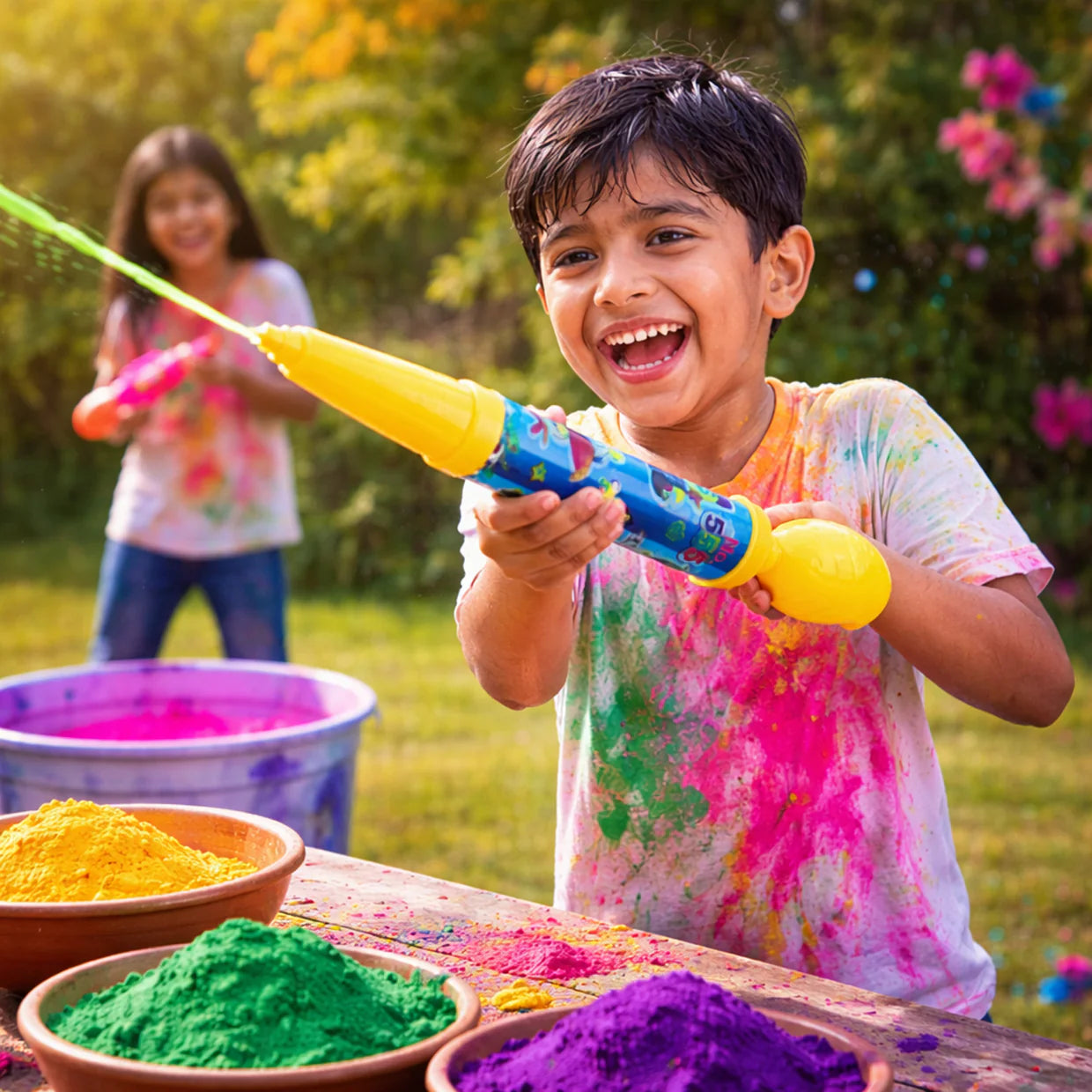 Happyclick Kids Long Range Plastic Holi Water Shooter Gun Pichkari for Holi Festival (1 Pc) - HappyClick