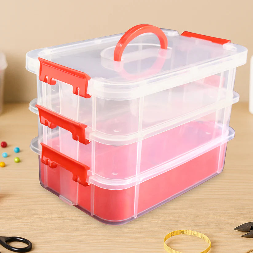 Happyclick 3-Layer Multi-Purpose Transparent Plastic Storage Carry Box with Handle - HappyClick