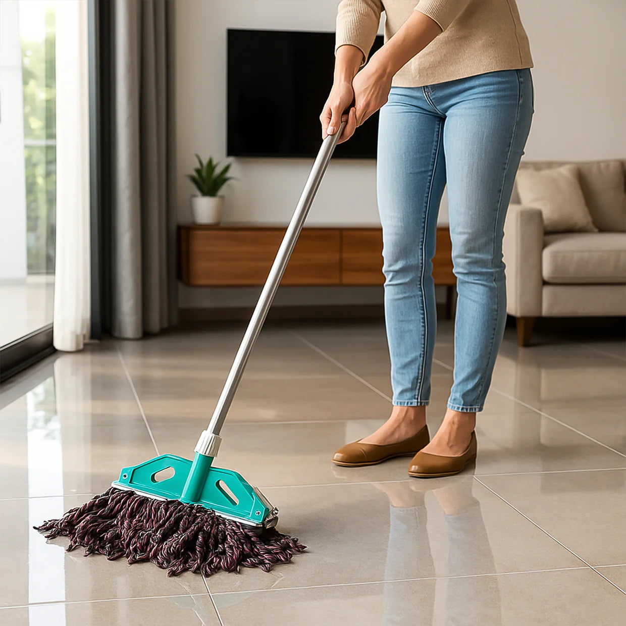Happyclick Premium Cotton Yarn Floor Cleaning Mop with Long Handle (1 Pc) - HappyClick