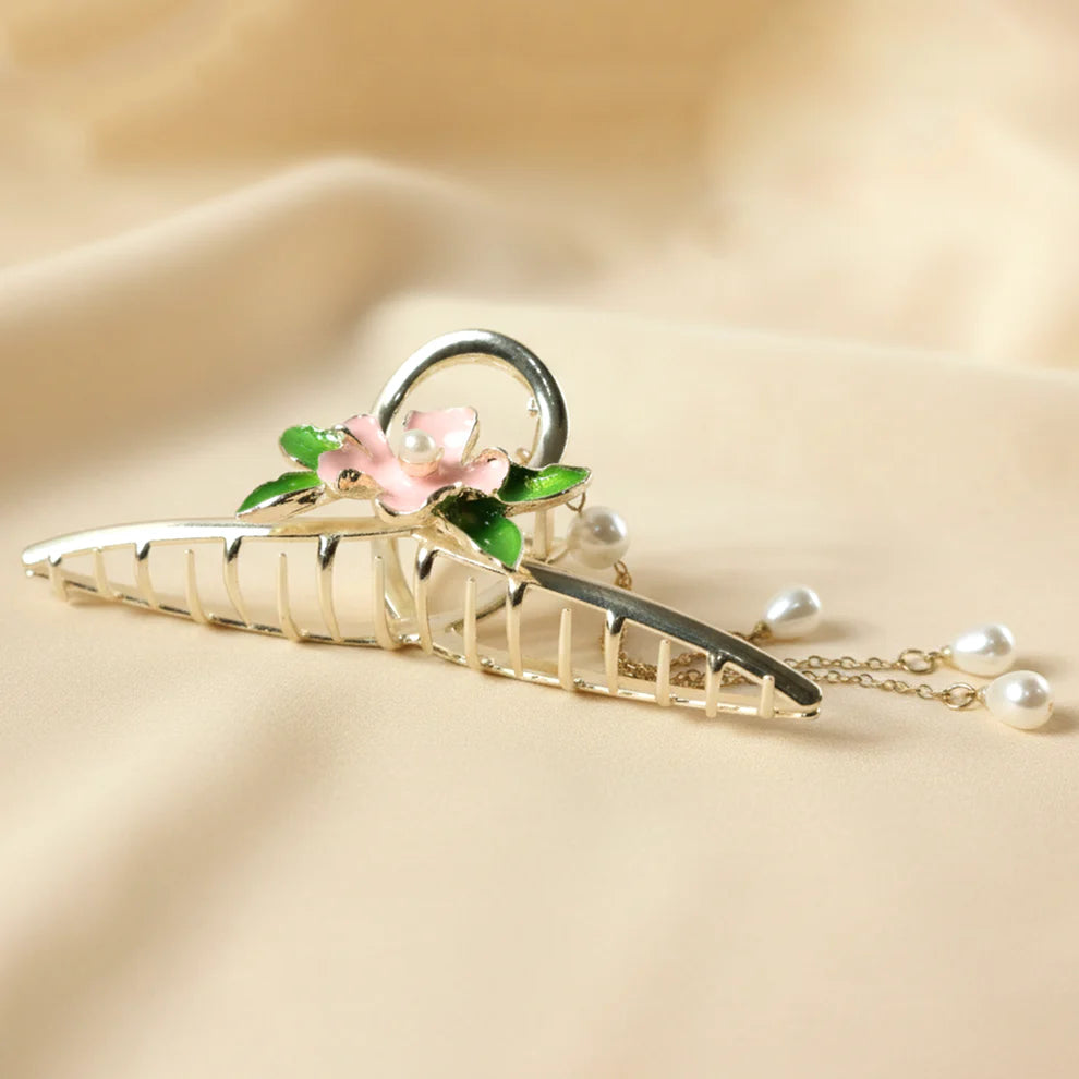 Happyclick Elegant Floral Pearl Chain Hair Claw Clip (1 Pc) - HappyClick
