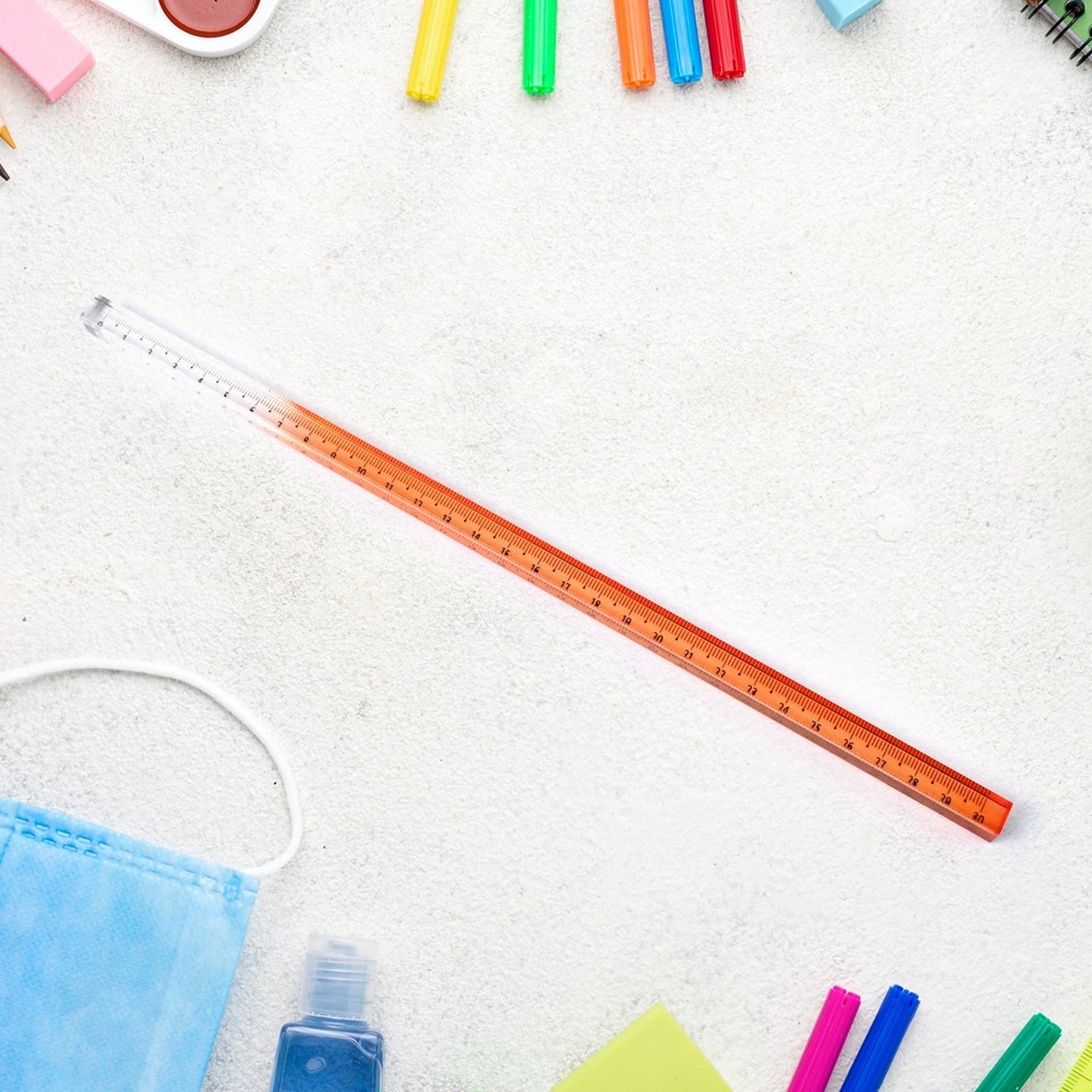 Colourful acrylic ruler with clear measurement markings