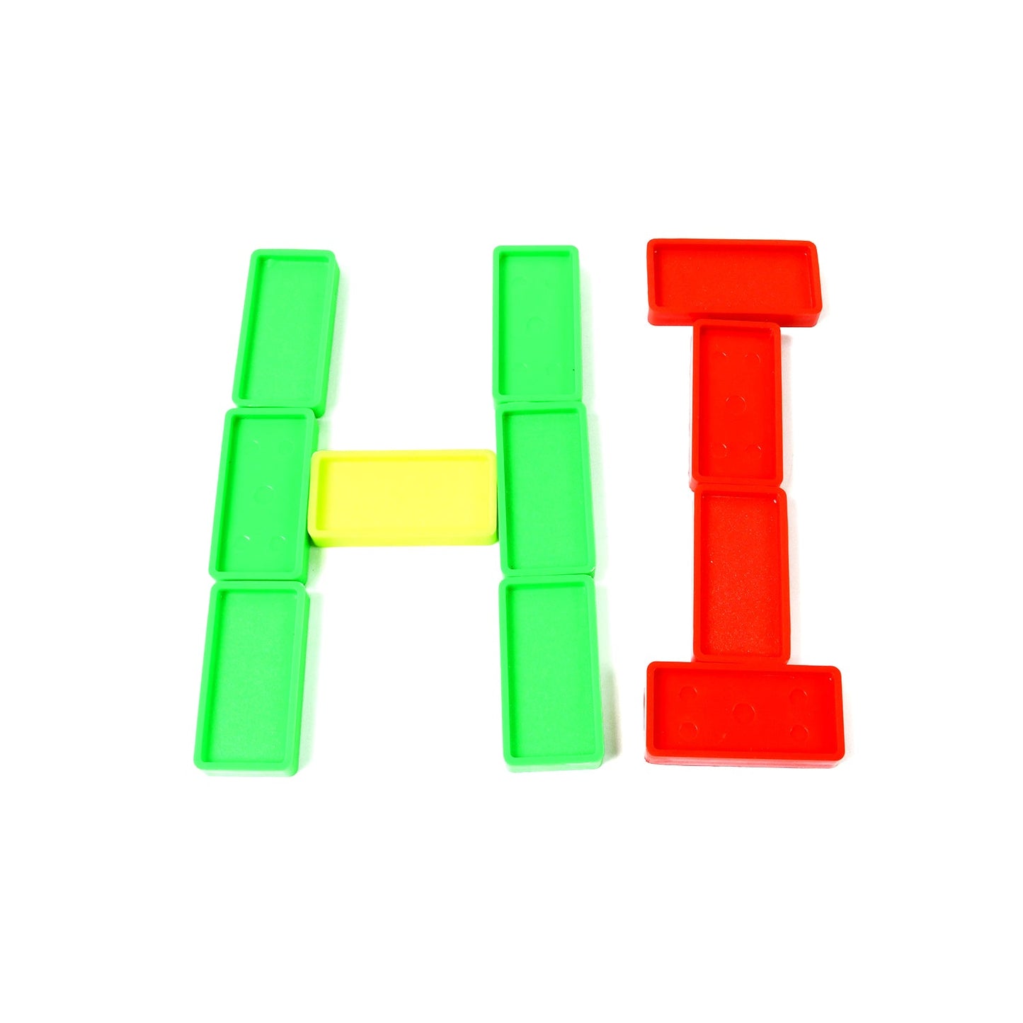Close-up view of bright, multi-colored wooden domino blocks ready for play.