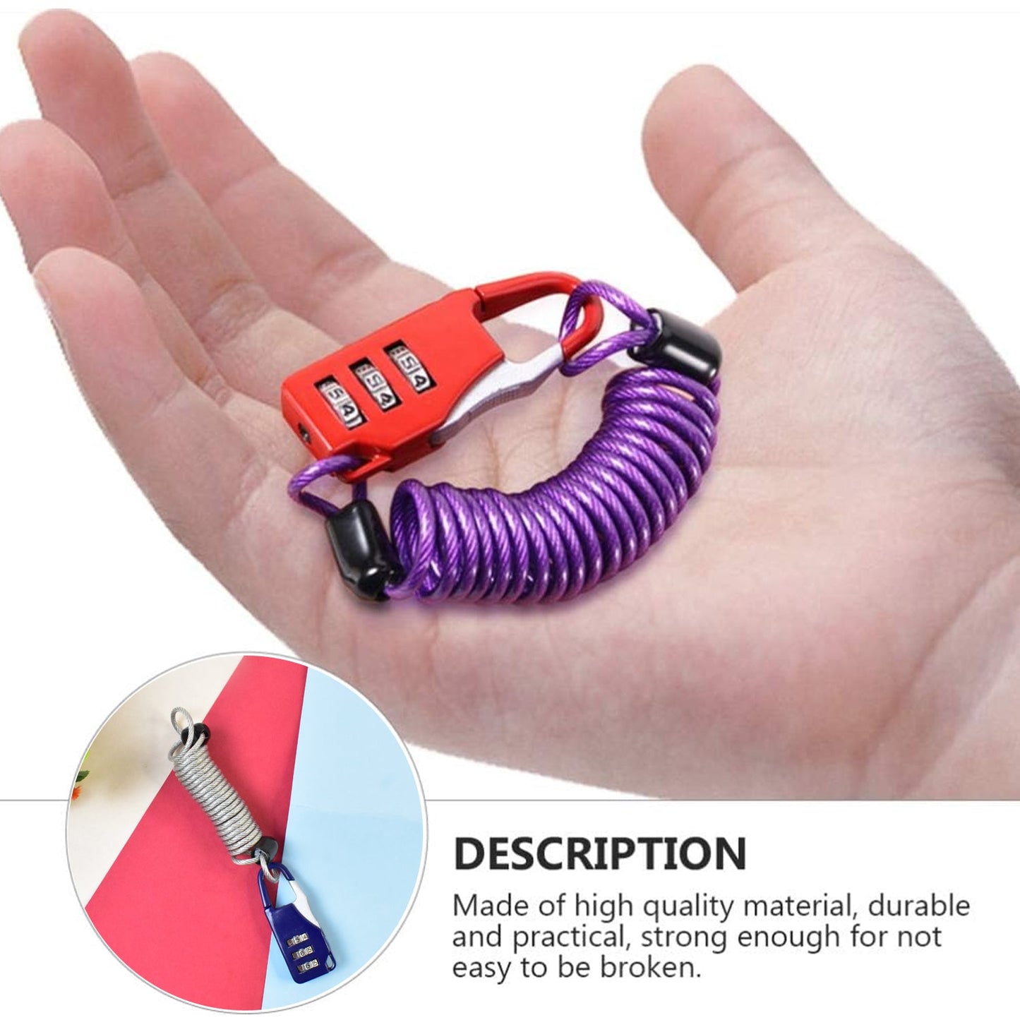 Anti-theft wire cable lock with easy-to-use 3-digit dial combination