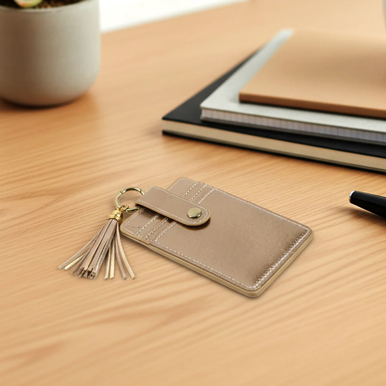 Happyclick PU Leather Card Holder Wallet with Button Strap (1 Pc)