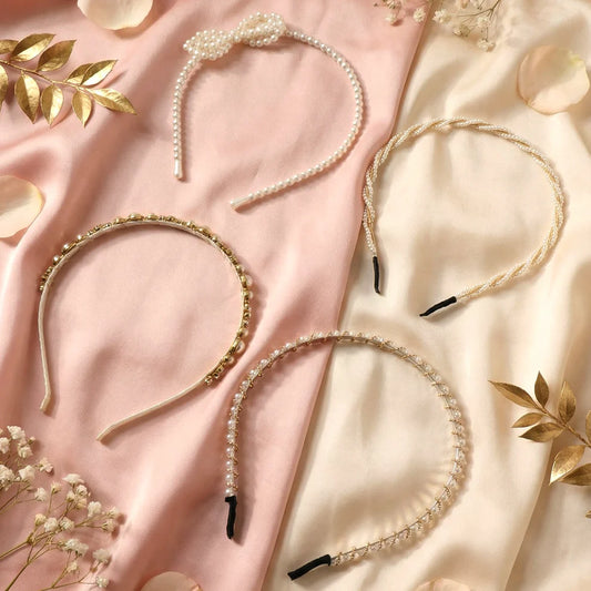 Happyclick Premium Pearl & Beaded Designer Hair Band (1 Pc, Mix Design) - HappyClick