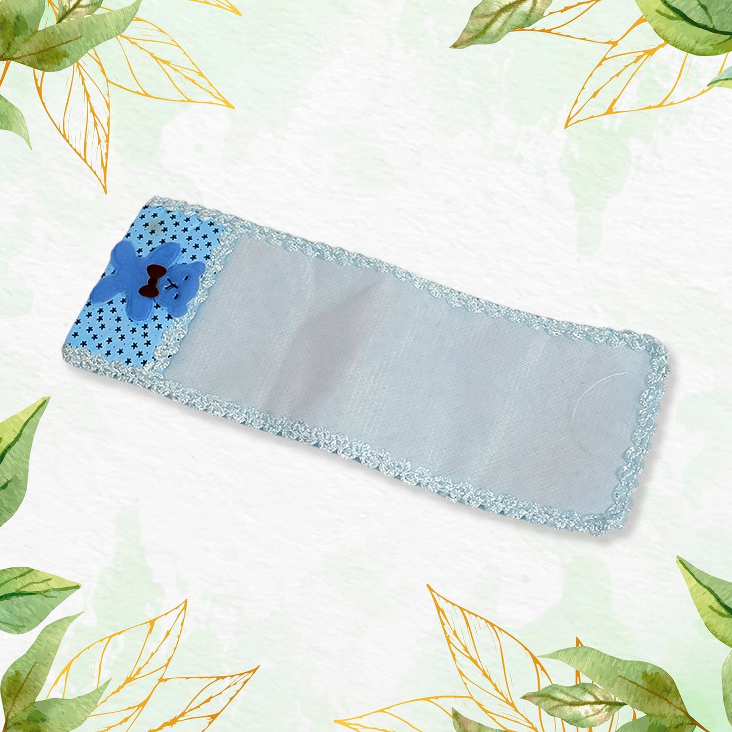 Protective cloth remote cover with a charming cartoon pattern and lace details.