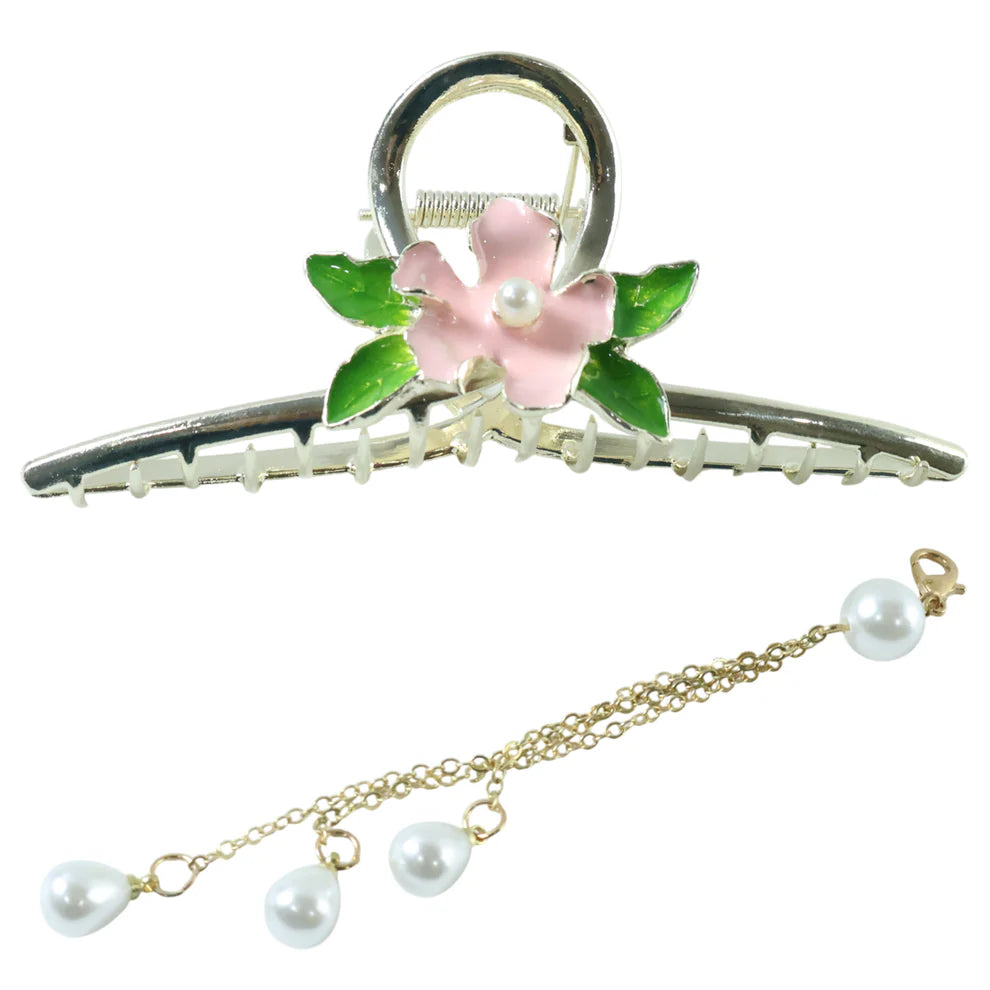 Happyclick Elegant Floral Pearl Chain Hair Claw Clip (1 Pc) - HappyClick