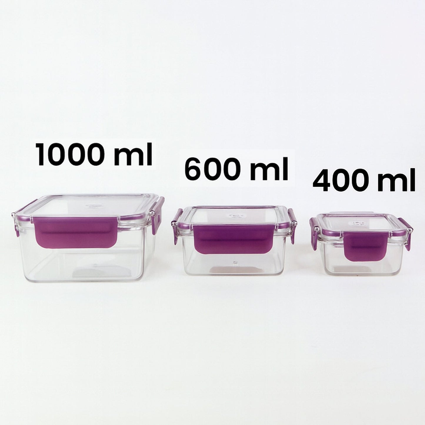 Transparent stackable food storage containers with secure lids