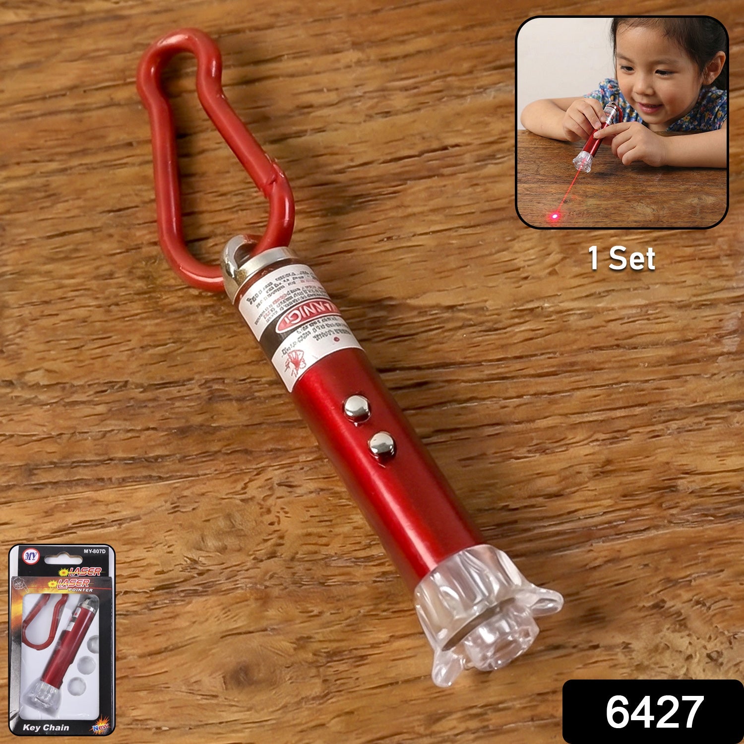 Bright red laser beam from the multi-functional laser pointer and LED flashlight.